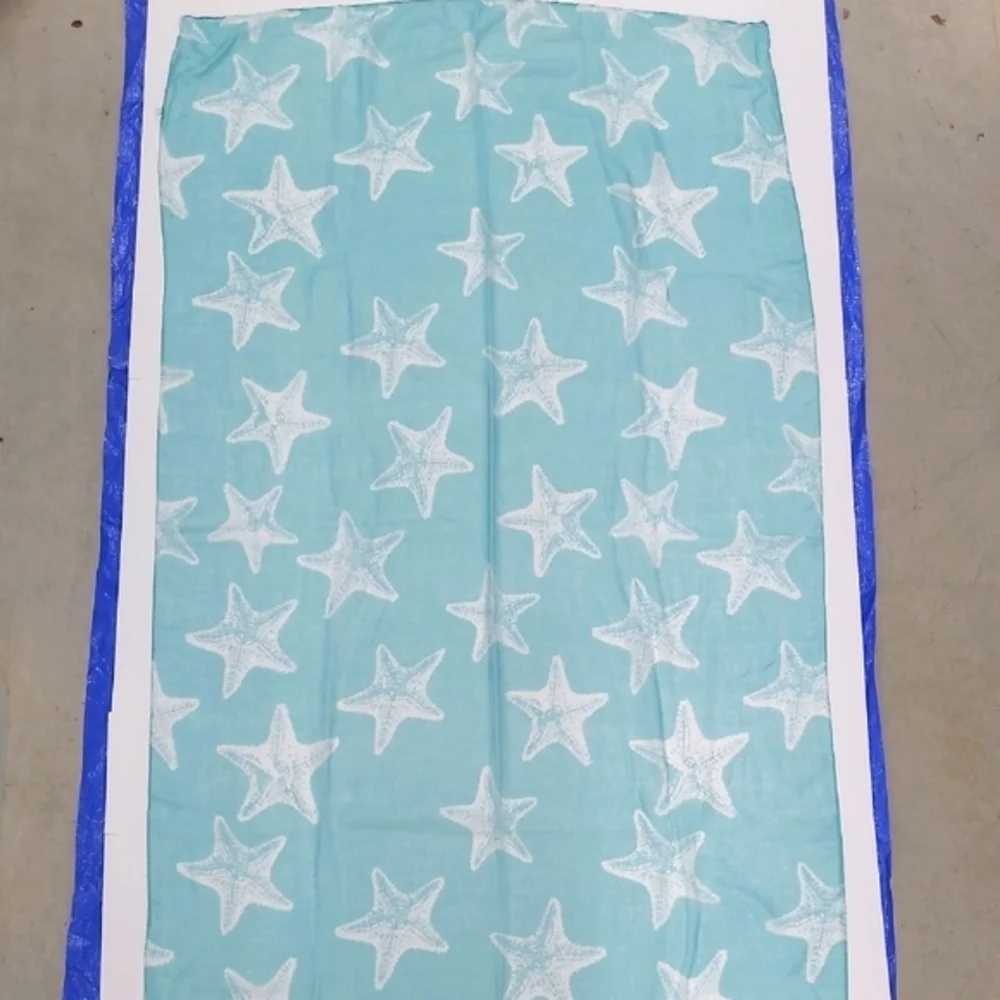 Scarf Starfish Print Sky blue White Lightweight Beachy Coastal Cowgirl Whimsical
